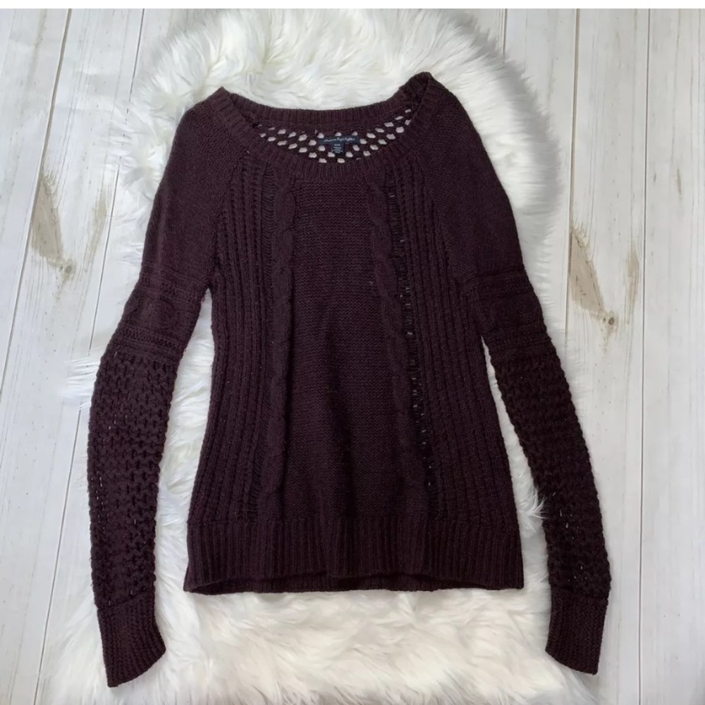 AEO Cable Knit Maroon Purple Sweater Pullover